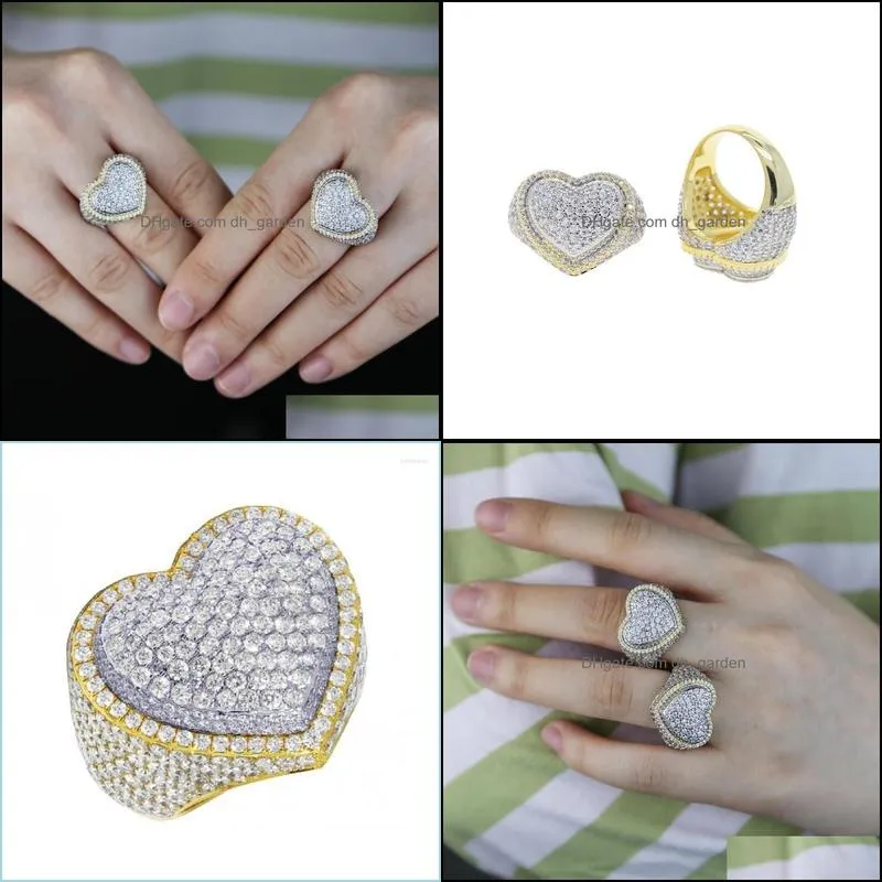 Wedding Rings Two Tone Gold Plated Micro Pave 5A CZ Cubic Zirconia Big Heart Iced Out Bling Women Finger Ring JewelryWedding Brit22