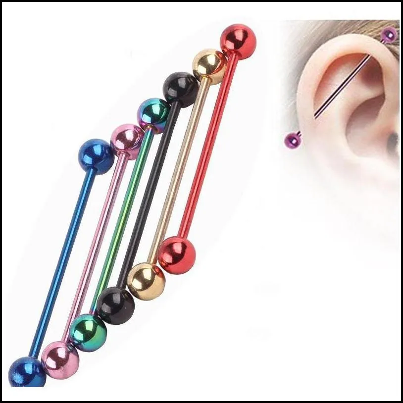 316L Body Piercing Jewelry Mix Color Titanium Anodized 14G 38Mm Industrial Barbell Ear Plug Tunnel Body Jewelry Tragus Earring Piercing