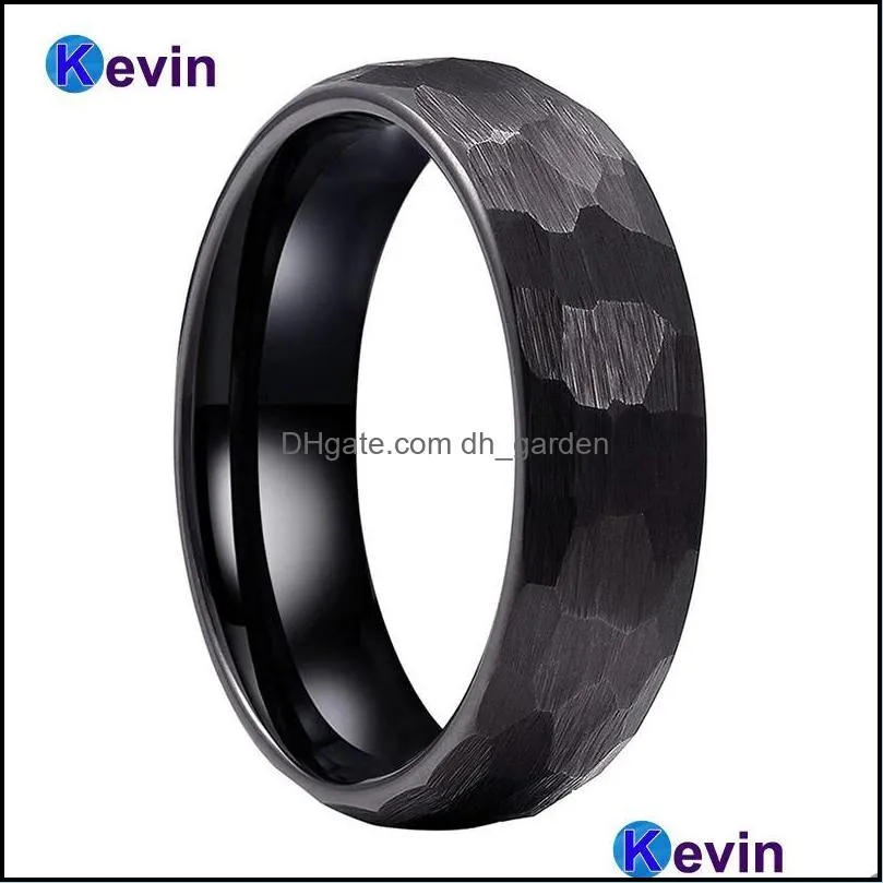 Wedding Rings Black Hammer Ring Tungsten Band For Men Women Multi-Faceted Hammered Brushed Finish 6MM 8MM Comfort FitWedding Brit22
