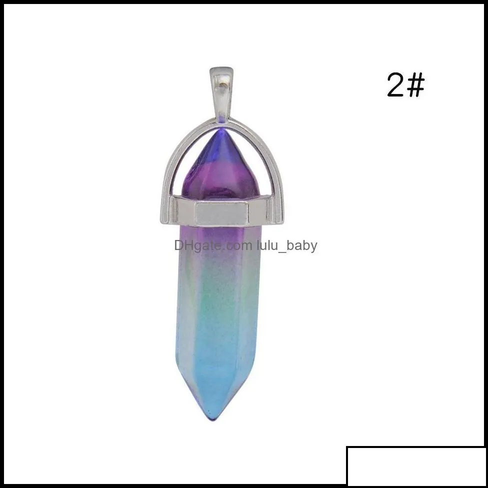 Pendant Necklaces Pendants Jewelry Natural Glass Mticolored Hexagonal Column Healing Crystal Chakra Stone Necklace For Women Drop