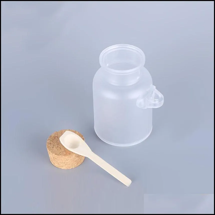 frosted plastic cosmetic bottles containers with cork caps and spoon bath salt mask powder cream packing bottles makeup storage jars