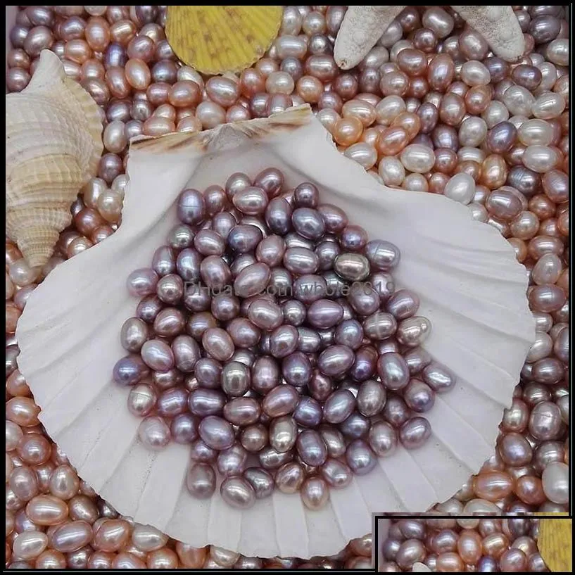 Pearl Loose Beads Jewelry Natural Freshwater Pearls Oyster No Hole 5-6Mm Bright Rice-Shaped Real Different Color Fashion Wholesale Drop