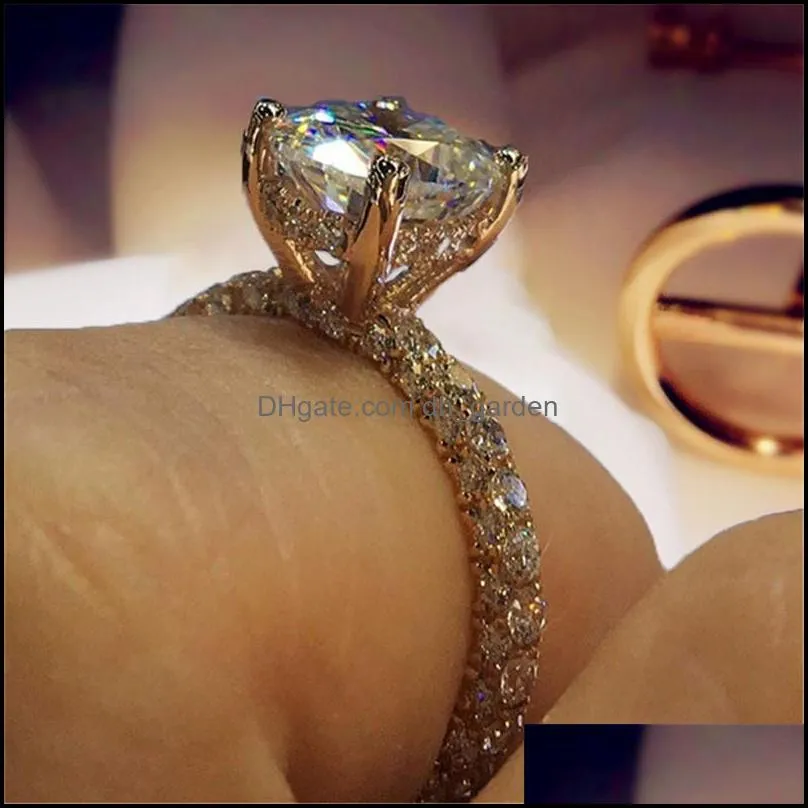 Wedding Rings For Women Princess Luxury Propose Engagement Bridal Jewelry Cubic Zirconia Round Stone Fashion Bijoux 2101WeddingWedding