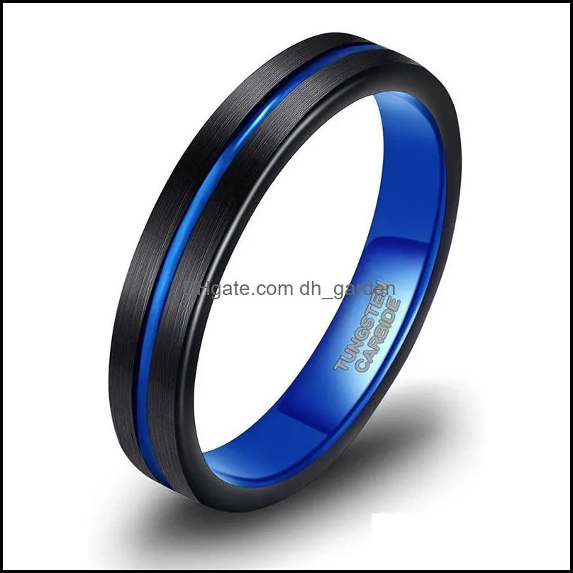 Wedding Rings 4mm Tungsten Ring Bands For Men Women Thin Groove Two Tone Engagement Blue And Rose Gold Color Size 5-12Wedding RingsWedding