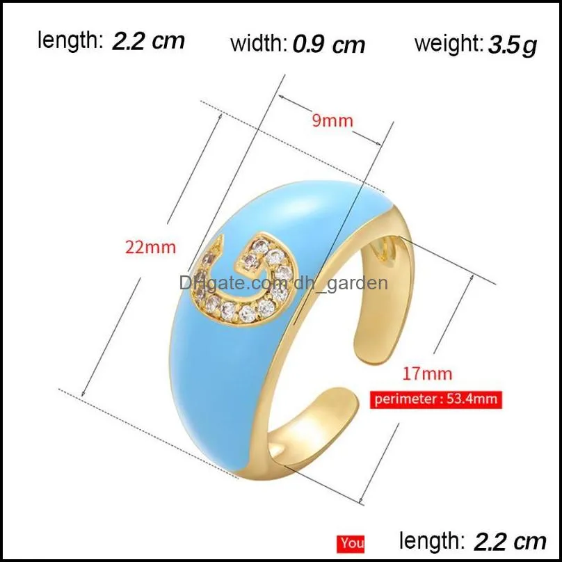 Wedding Rings White Pink Blue Enamel Dripping Width Ring For Women Letter Micro Pave Zircon Opening Adjustable Copper JewelryWedding