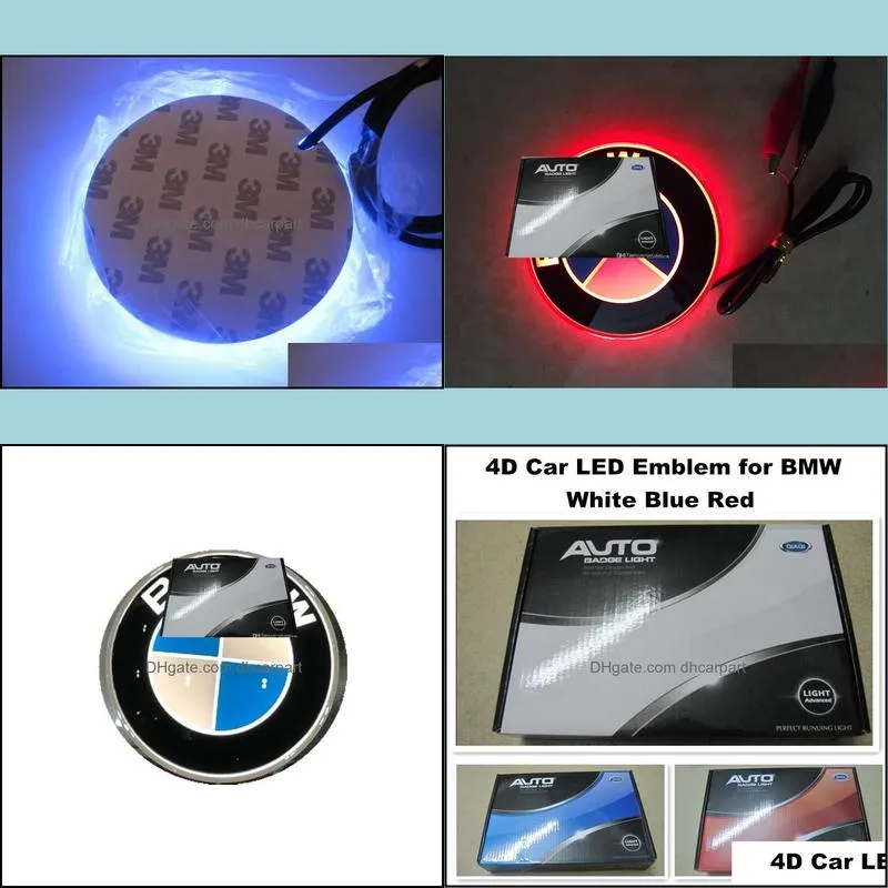 for bmw 4d led logo light car accessories badges emblem 12v 82mm white blue red high quality rear lights