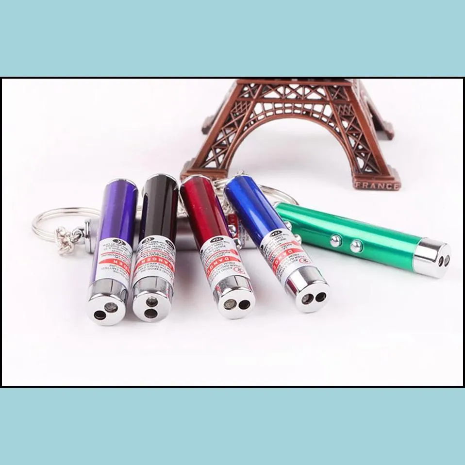 mini cat red laser pointer pen funny led light pet cat toys keychain 2 in1 tease cats pen ooa3970 supplies