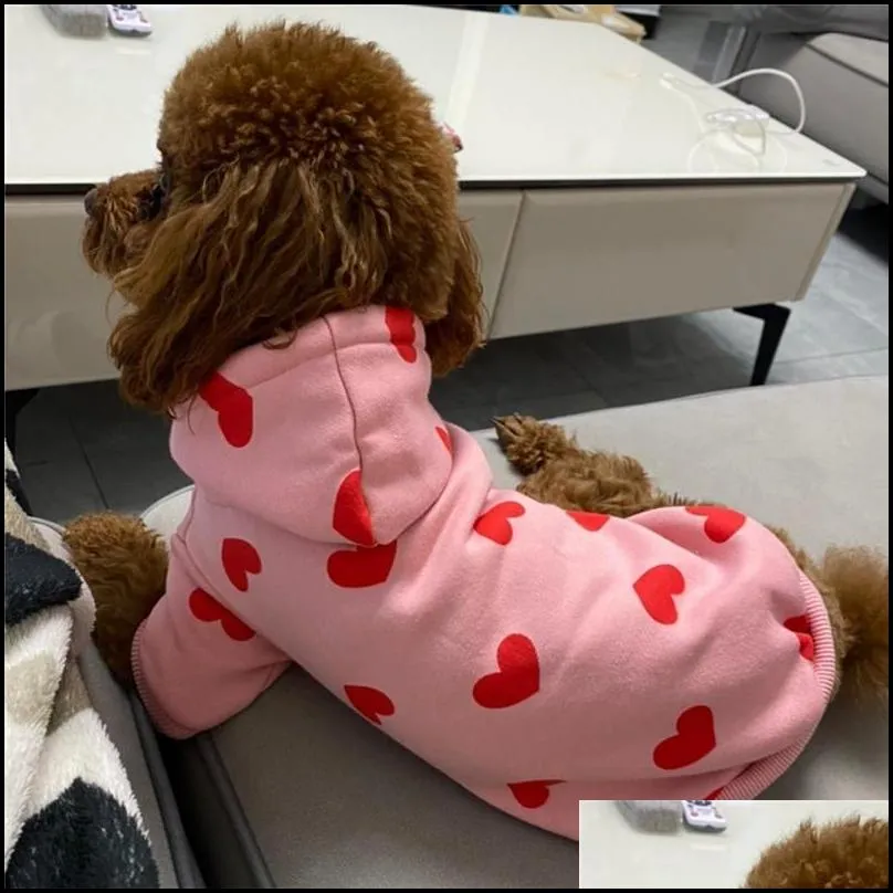 cute heart dog hoodie sweatshirt coat autumn winter pet dog clothes outfit puppy yorkie costume chihuahua pomeranian clothing 201114