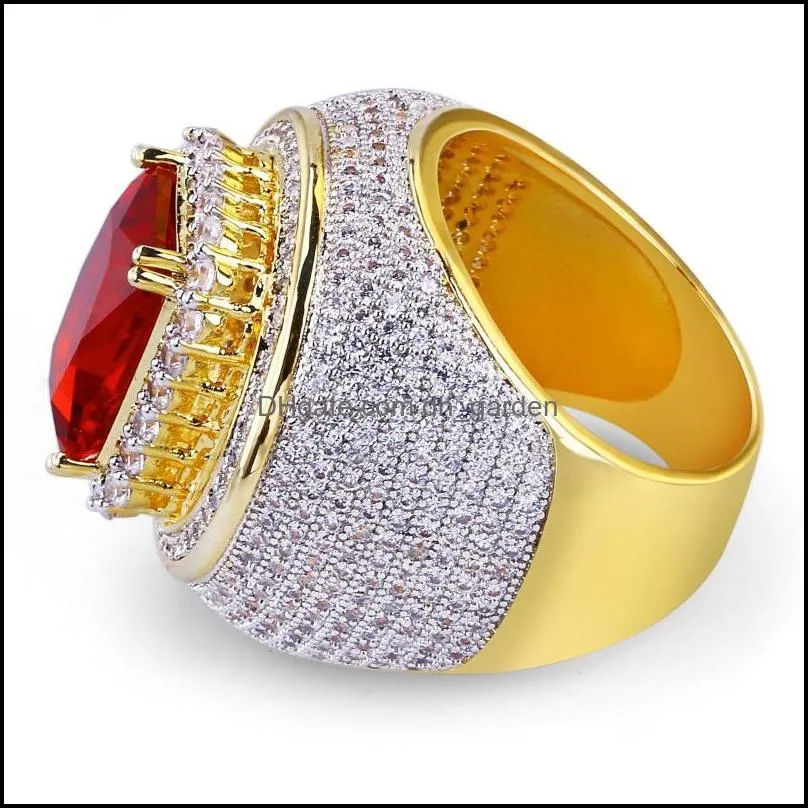 Wedding Rings Est Fashion Big Red Geometric Ring With Zircon Stone Yellow Gold Filled Large For MenWedding