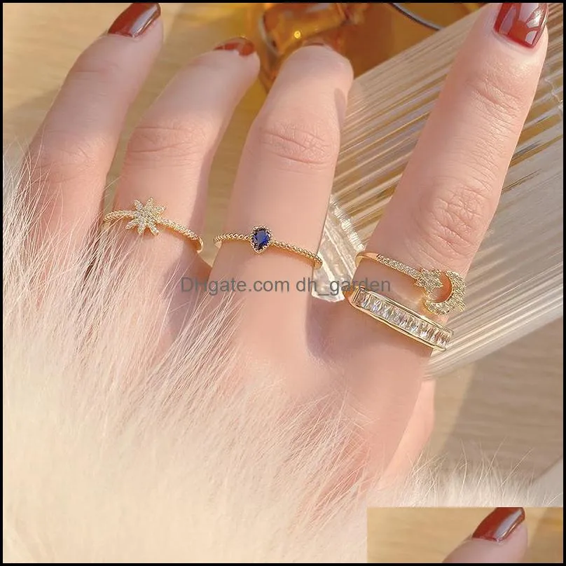 wedding rings ins romantic double layers shine cz women ring adjustable cubic zircon blue crystal finger jewelrywedding brit22