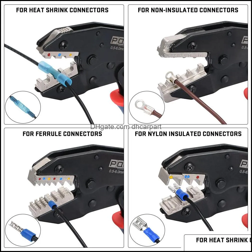 wire crimping tool set ratchet terminal crimper 4 pcs interchangeable dies fit for heat shrink connectors 0 56 0mm²/ 2010awg