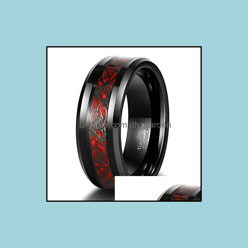 Wedding Rings Tigrade 8mm Tungsten Black Ring For Men Celtic Dragon Inlay Red/Green Mens Bands Male Comfort Fit Size 7-13Wedding
