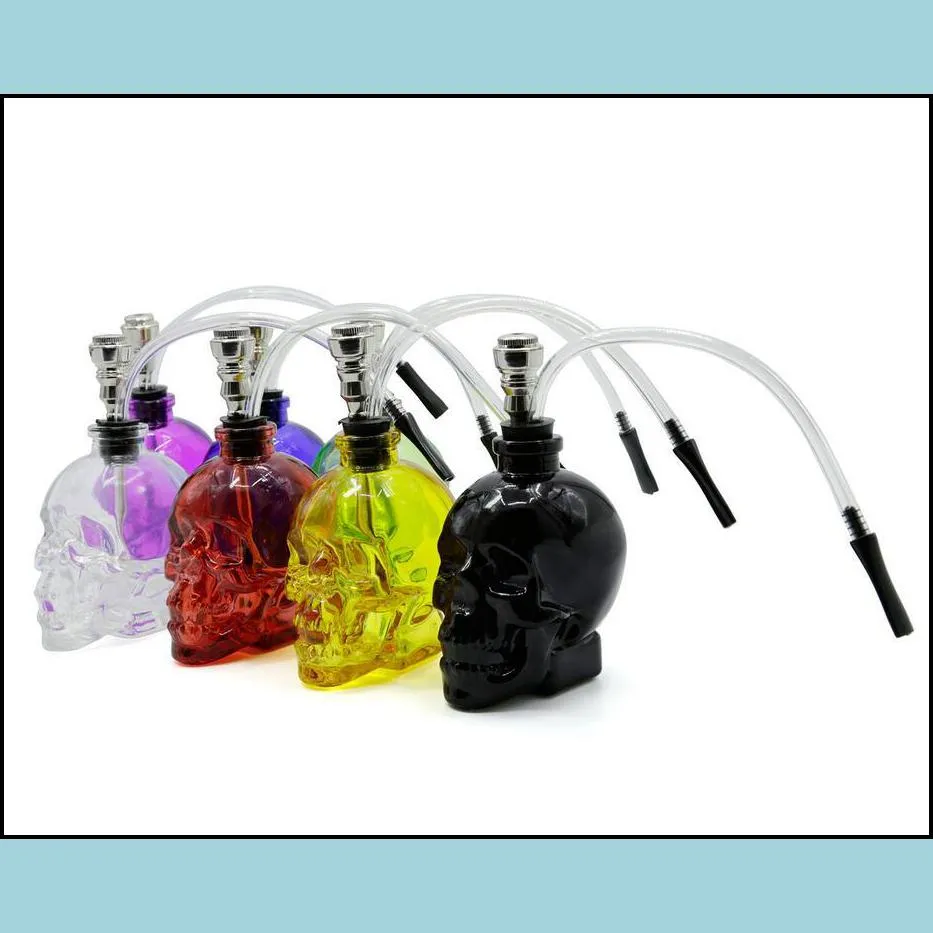 creative 6 colors skull head glass popular glass hookah pipe durable mini tobacco smoking cheap water pipe unique design wholesale