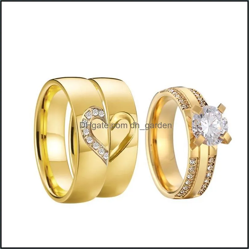 Wedding Rings Proposal Engagement Set For Men And Women Golden Heart Lovers Alliance 3pcs Promise Couple Ring MarriageWedding Brit22