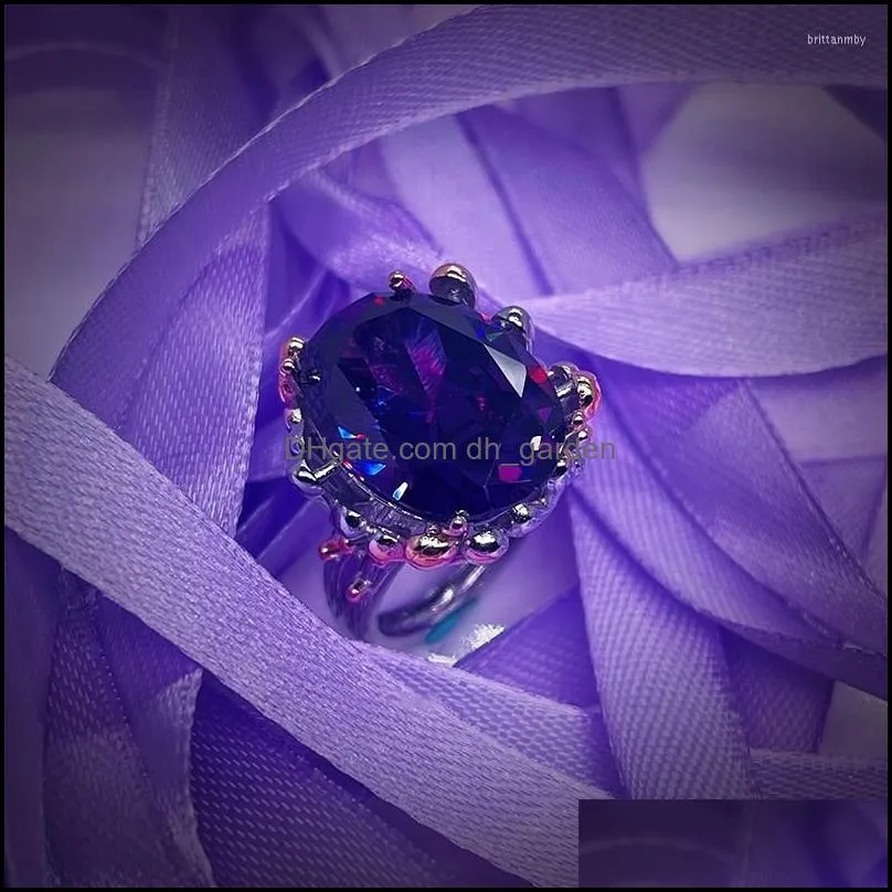 Wedding Rings Gothic Purple Crystal Stone Cocktail Party For Women Fashionable Personality Band Jewelry Banquet Gift Vintage Ring