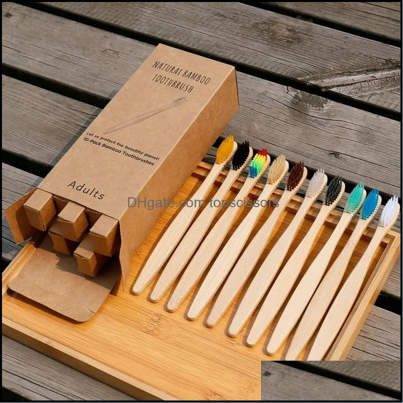 10pcs bamboo toothbrush ecofriendly product vegan tooth brush rainbow black wooden soft fibre adults travel set dhs