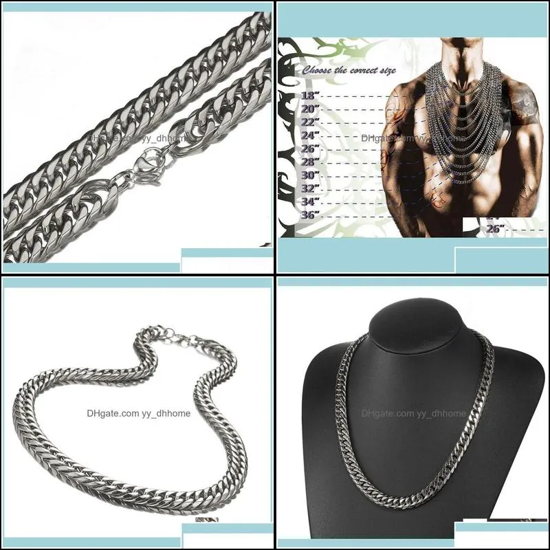 Chains Necklaces & Pendants Jewelrychains 13/16/19Mm White Gold Tone Stainless Steel Chain Curb Cuban Link Mens Necklace Male X Party