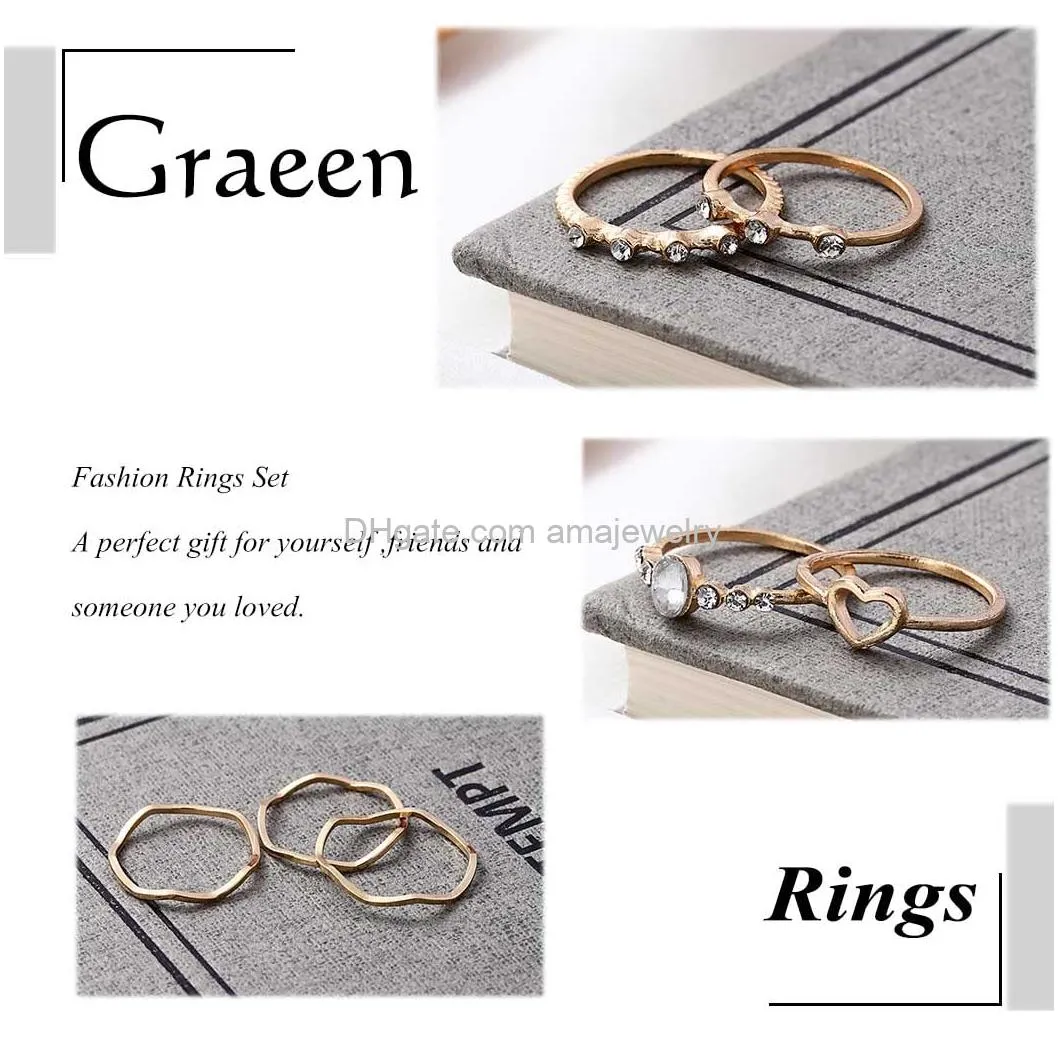 knuckle rings index finger rings hollow love rose gold ring sets for women and girlspack of 9