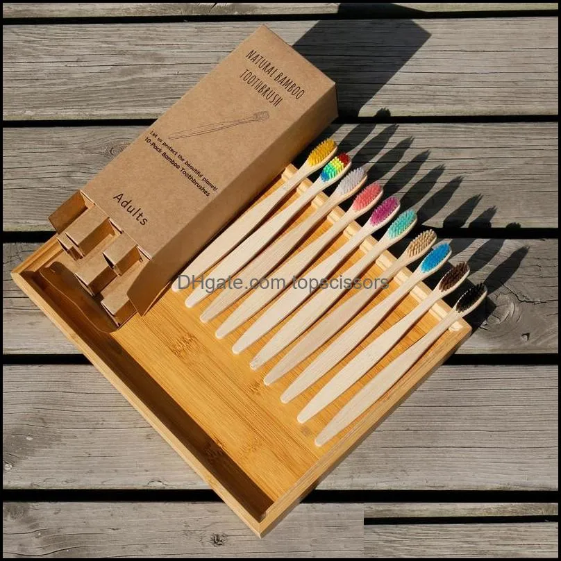 10pcs bamboo toothbrush ecofriendly product vegan tooth brush rainbow black wooden soft fibre adults travel set dhs