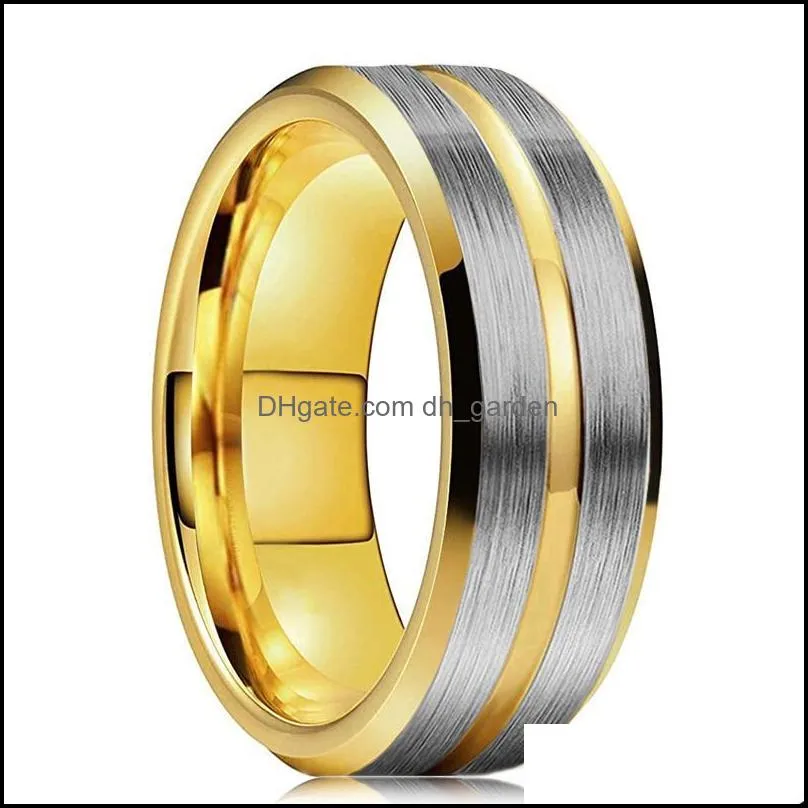 Wedding Rings Fashion 8mm Stainless Steel For Men Blue Gold Groove Beveled Edge Engagement Men`s Anniversary Jewelry GiftsWedding