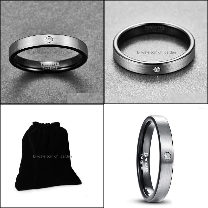 Wedding Rings 4 MM 100% Tungsten Carbide Black Ring Male Jewelry Accessories Men`s Matte Cubic Zircon Punk Boyfriends GiftWedding