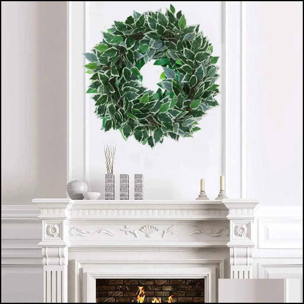 12pcs artificial variegated ficus leaves trees branches greenery indoor outdoor plant for office house farmhouse home garden decoration green 