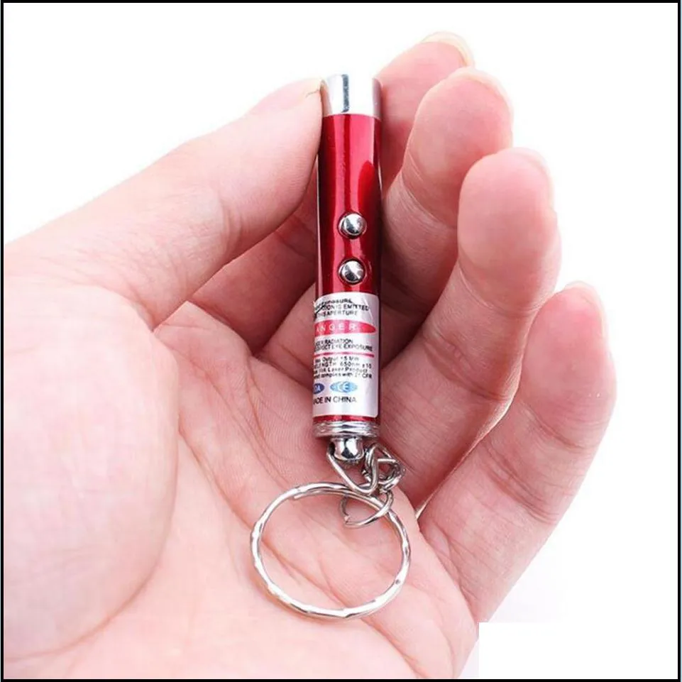 mini cat red laser pointer pen funny led light pet cat toys keychain 2 in1 tease cats pen ooa3970 supplies