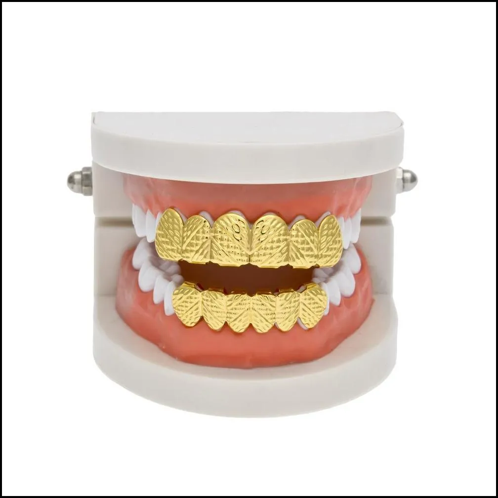 real gold silver plated hip hop lattice shape teeth grillz top bootom groll set with silicone fashion party jewelry