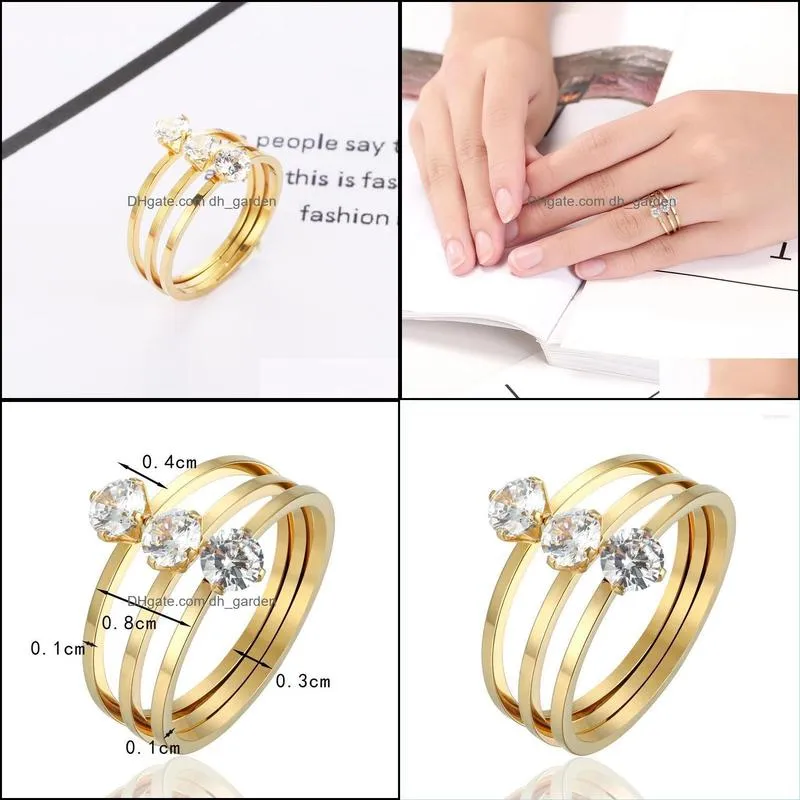 Wedding Rings Beautiful Shiny Three Merged Crystal Stainless Steel Gold Jewelry Ring For Women Love Gift Anillo WholesaleWedding