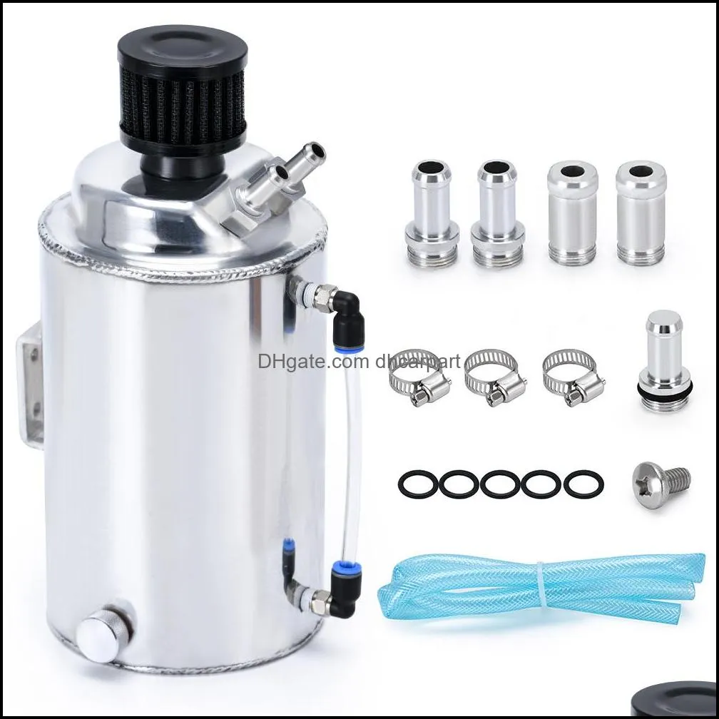 pqy 2l 2 litre aluminum polished round oil catch can tank with breather filter pqytk01