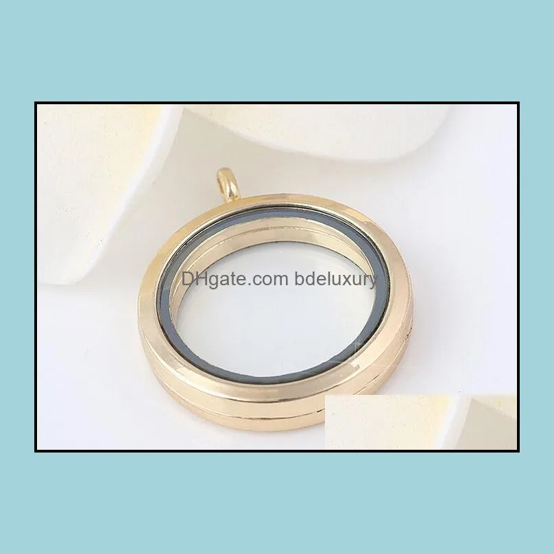 10pcs/lot 30mm plain round magnetic glass living floating locket pendant fit for chain necklace 4colors wholesale