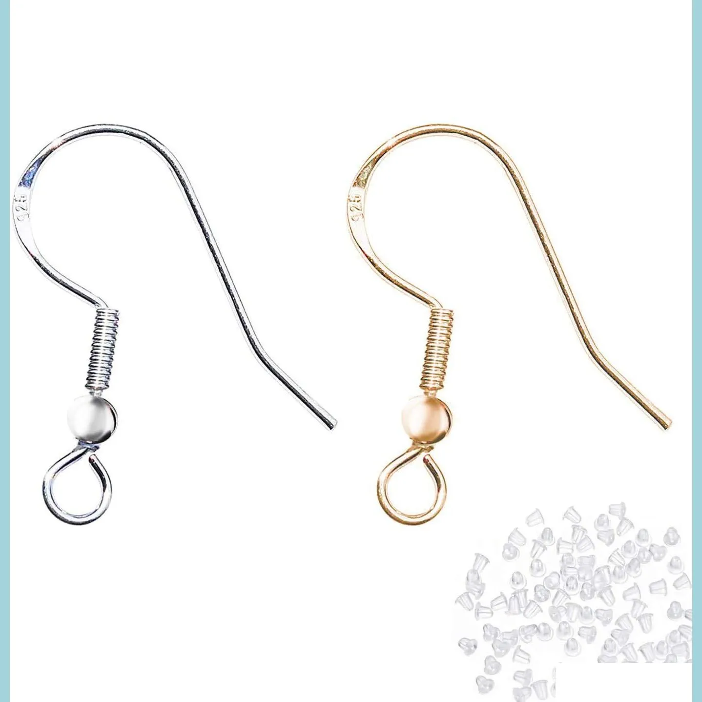 Charm 925 Sterling Sier Gold Earring Hooks Jewelry Making Diy Hypoallergenic With Backs20 Sier/20 amgdA