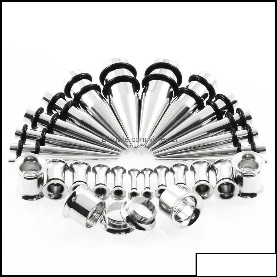 Plugs Tunnels Body Jewelry 28Pcs/Set Ear Stretching Kit And Tapers Gauges Set Stainless Steel Taper With Earring Dh0Qb