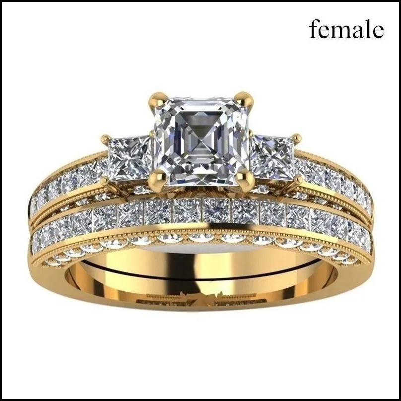 Wedding Rings Couple Ring - Fashion Cubic Zirconia For Gold-Color Romantic Anniversary Men/Women Jewelry Accessories LoverWedding
