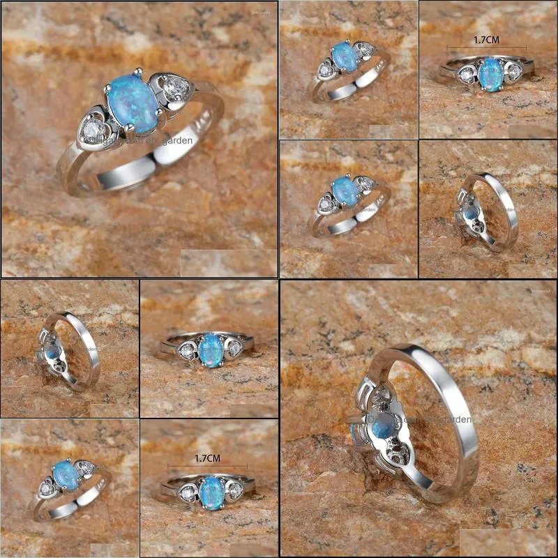 Wedding Rings Cute Female Blue Fire Opal Stone Ring Boho Silver Color Heart Jewelry Vintage Engagement For Women