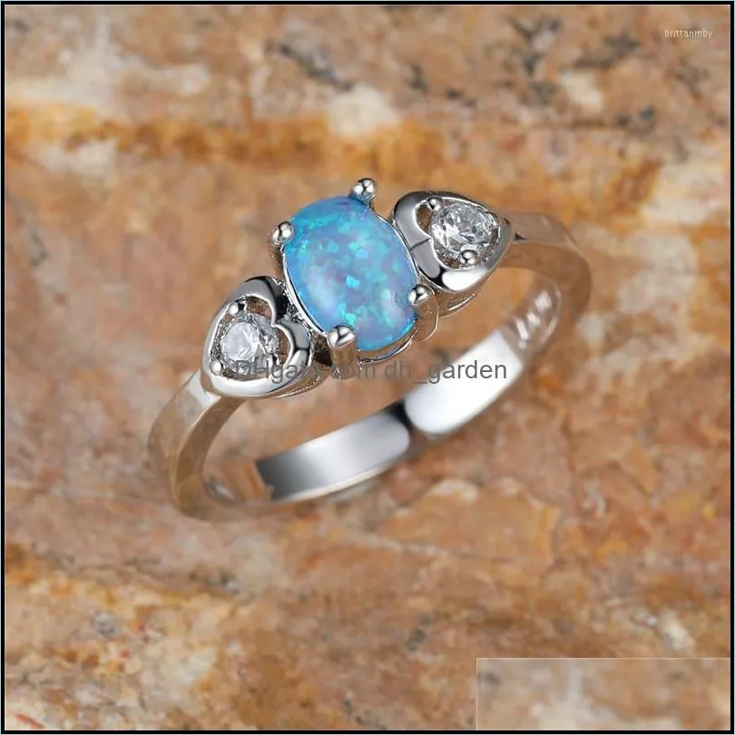 Wedding Rings Cute Female Blue Fire Opal Stone Ring Boho Silver Color Heart Jewelry Vintage Engagement For Women