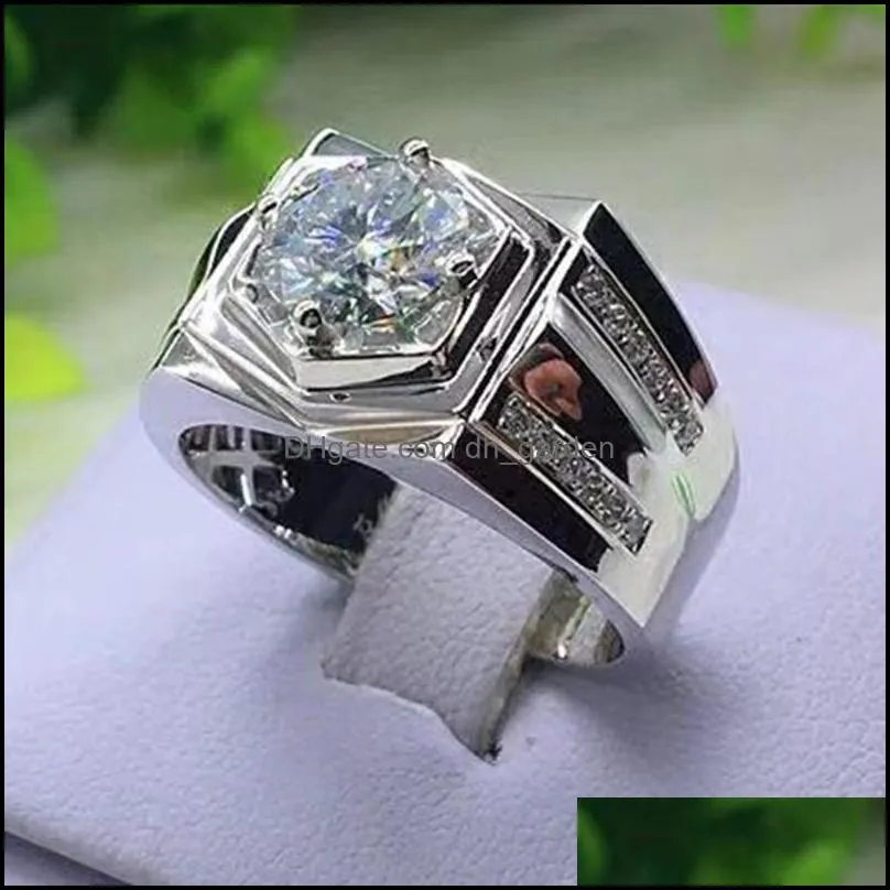 Wedding Rings Shiny Luxury Silver Colour Ring Natural White 2.5CT Crystal Band Men`s Party Jewelry Size 7 8 9 10 11 12Wedding Brit22