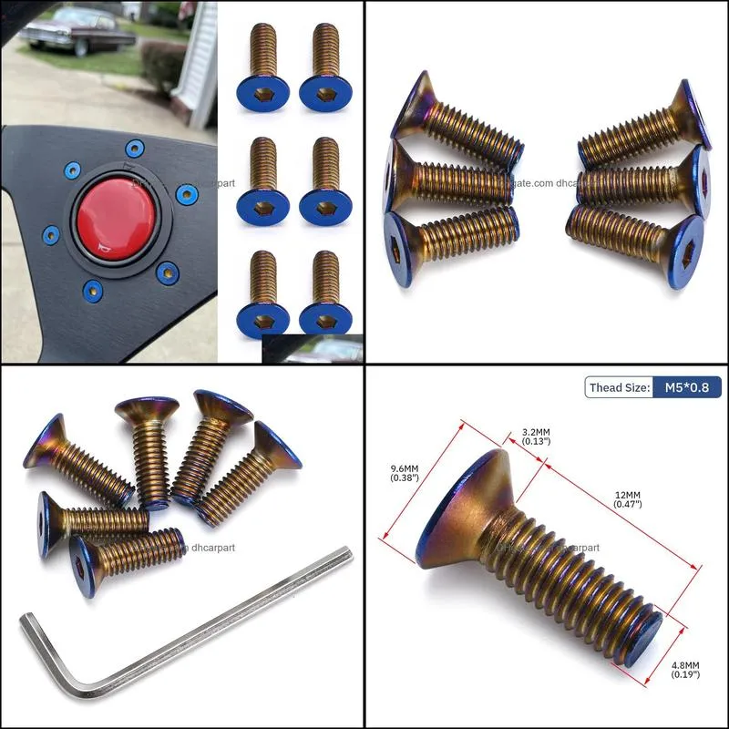 pqy 6pc/lots burnt titanium steering wheel bolts fit a lot of steering wheels works bell boss kit pqyls06crt