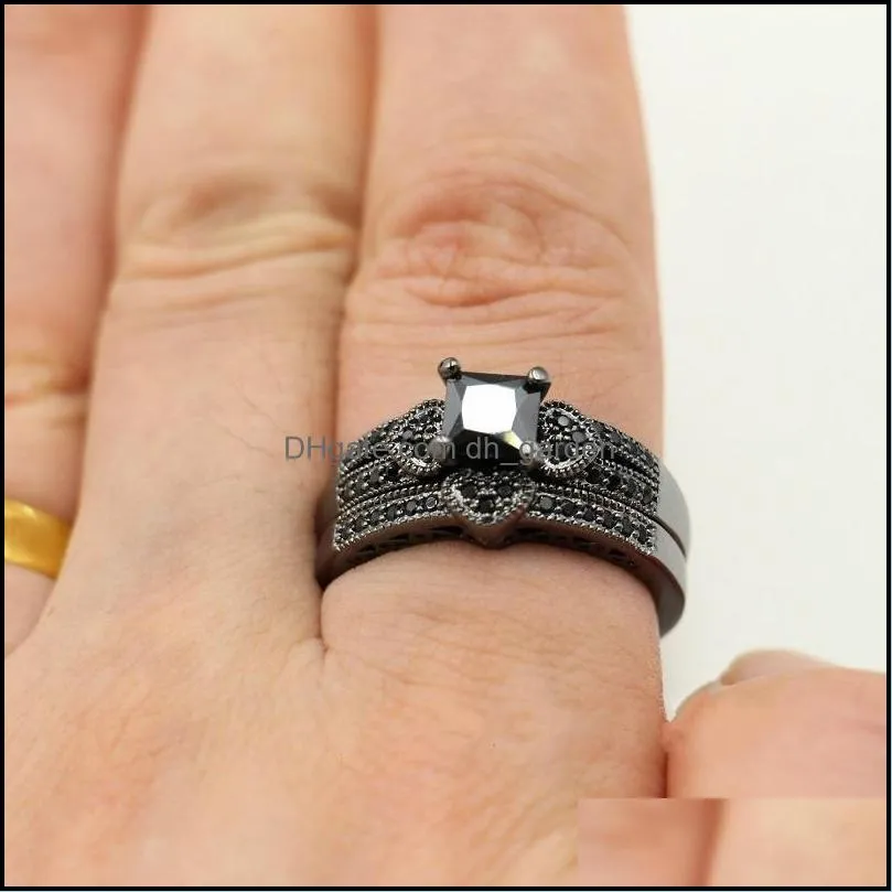 Wedding Rings Couple For Women Black Rhinestone Female Set Trendy Men Stainless Steel Ring Fashion Jewelry Lover GiftsWedding Brit22