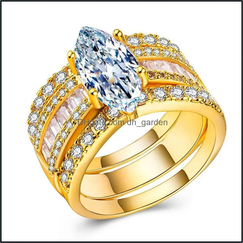 Wedding Rings 3pcs/set Luxury Cubic Zirconia For Women Sparkling CZ Crystals /Gold Wide Finger Ring Female AnelWedding Brit22