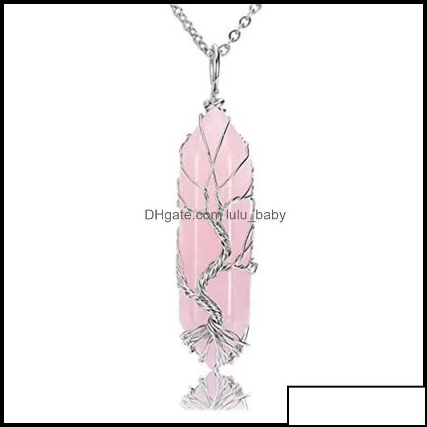 Pendant Necklaces Pendants Jewelry Andmade Copper Wire Wrapped Tree Of Life Necklace Natural Stone Pink Crystal Amethyst P Dhcgs