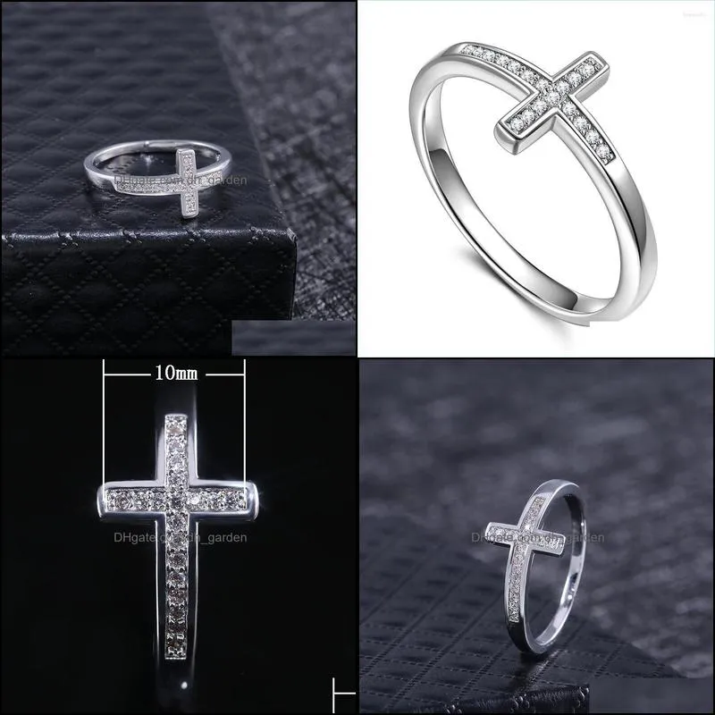 Wedding Rings Women`s Ring Exquisite Silver Plated Rhinestones Cross For Women Eternity Christian Fashion Party Gifts JewelryWedding