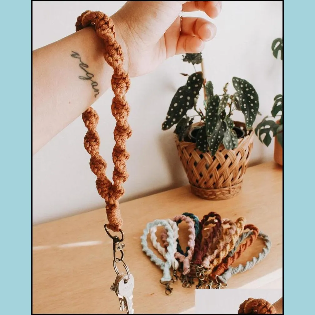 boho bag accessories macrame wristlet keychains wrist lanyard strap keyring bracelet assorted color macrames braided key fob