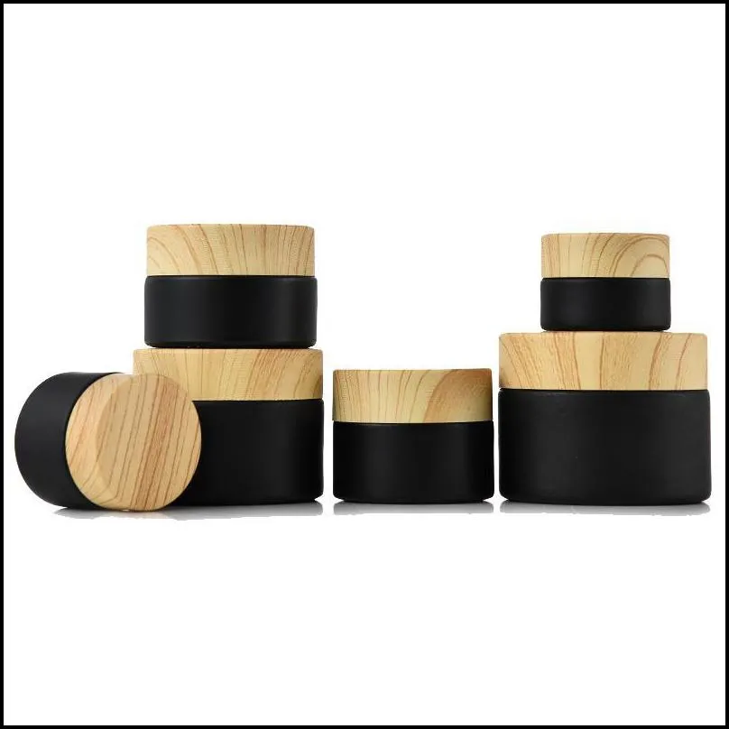frosted glass packing bottles jars cosmetic with woodgrain plastic lids pp liner 5g 10g 15g 20g 30g 50g lip