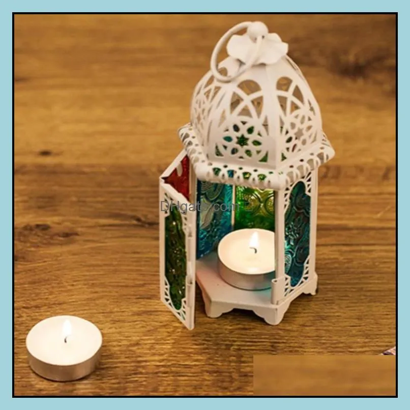european moroccan glass candlestick metal wind lamp creative aromatherapy candle cup iron decoration ornaments candle holders t2i52169