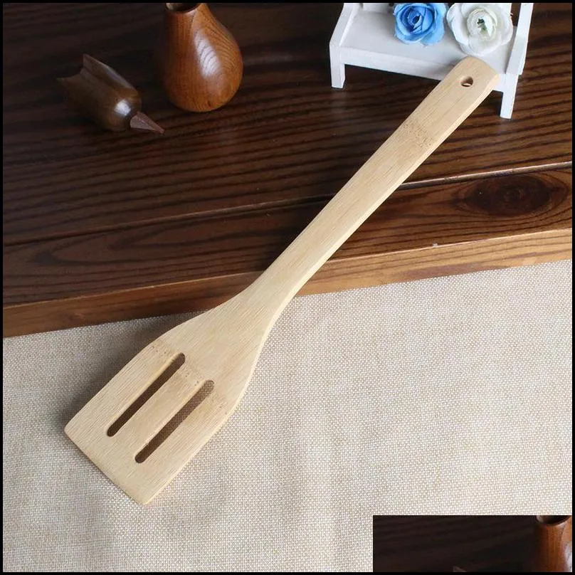 bamboo spoon spatula 6 styles portable wooden utensil kitchen cooking turners slotted mixing holder shovels fy7604