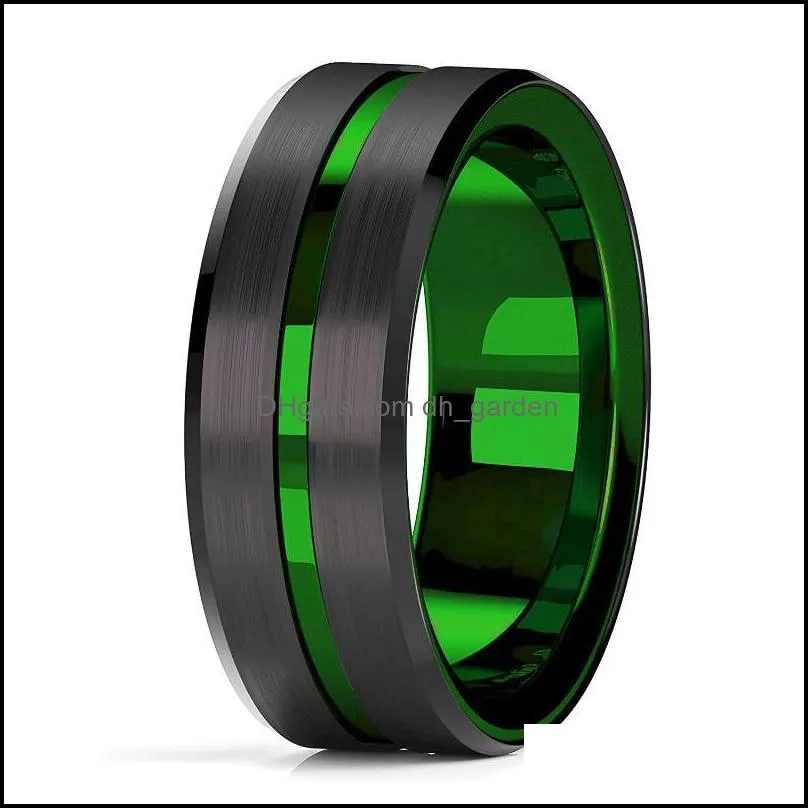 Wedding Rings 8mm Black Tungsten Celtic Dragon Men Ring Inlaid Green Zircon Punk Stainless Steel Carbon Fibre RingsWedding Brit22