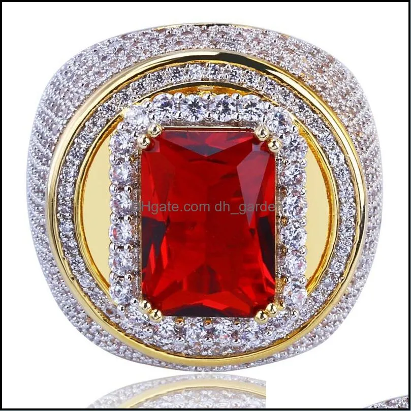 Wedding Rings Est Fashion Big Red Geometric Ring With Zircon Stone Yellow Gold Filled Large For MenWedding