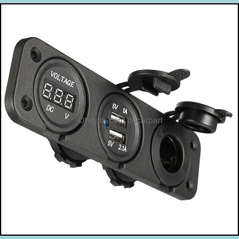 new diy dual usb car cigarette lighter socket splitter  adapter add digital voltmeter for motobike atv