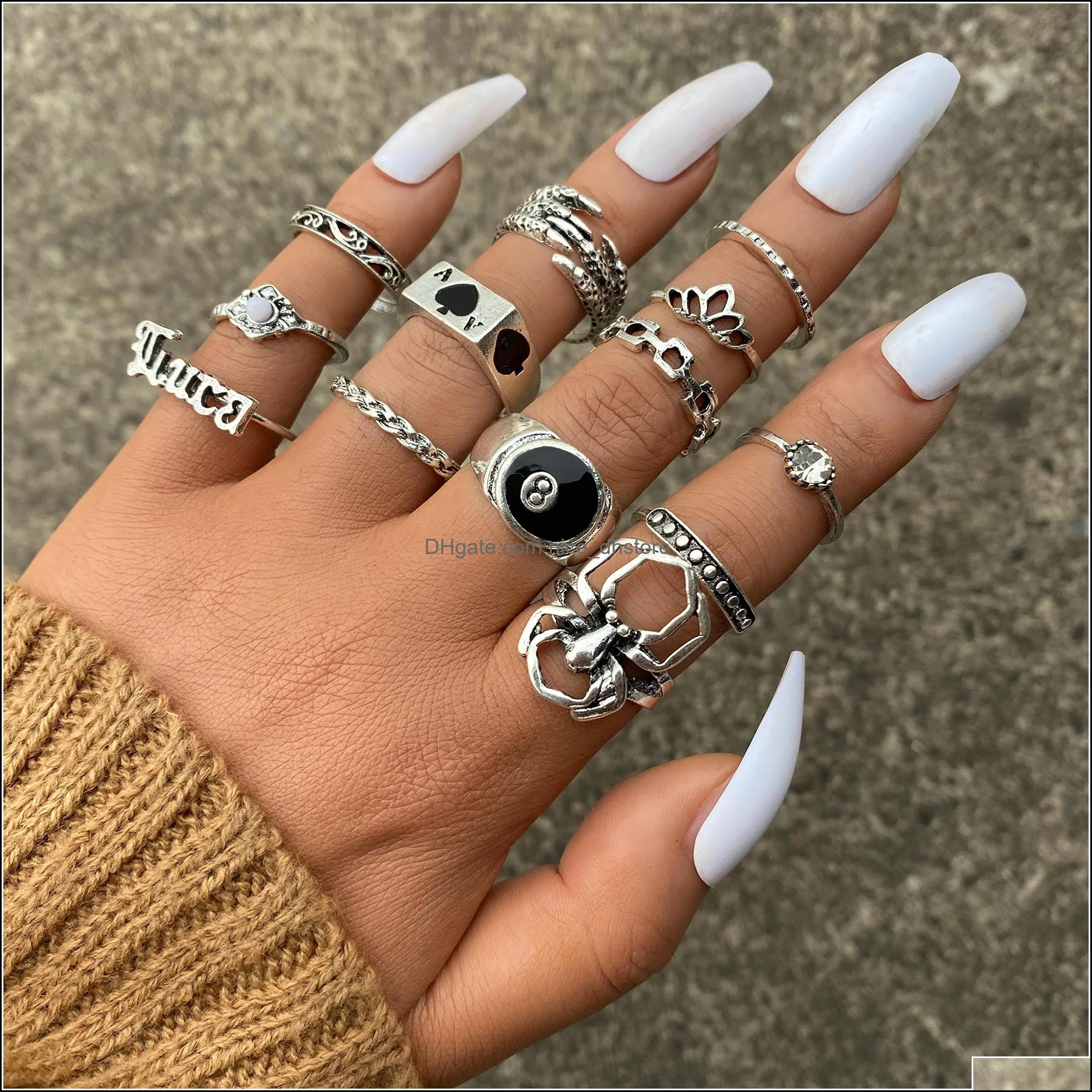 Band Rings Sier Vintage Goth Punk Set For Men Girls Women Cool Gothic Ring Pack Trendy Stackable Boho Chunky Knuckle Emo Fl Finger Ad